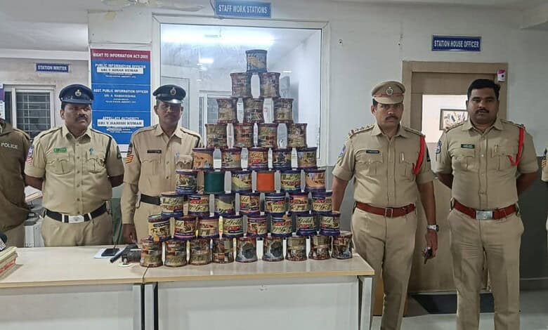 Hyderabad police with the confiscated "Chinese Manja"