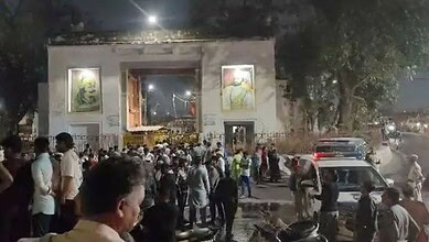 People gathr at the Mysamma Temple at the Puranapul Darwaza
