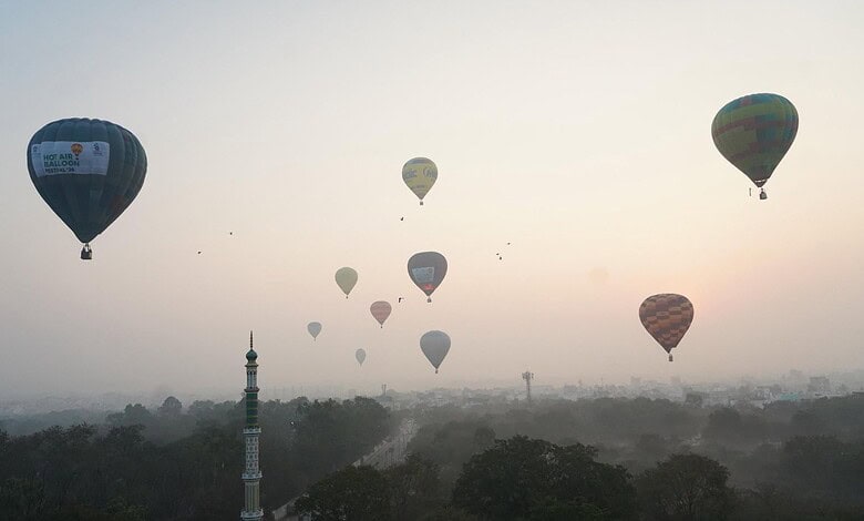 Hot Air Balloons in the sky during the festival in Hyderabad