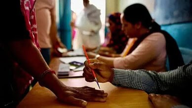 People at a polling station in Maharashtra