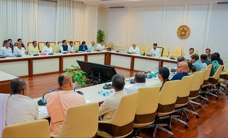Telangana CM at a meeting with education dept officials.