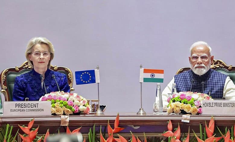 Prime Minister Narendra Modi and European Commission President Ursula von der Leyen during the India-EU Business Forum