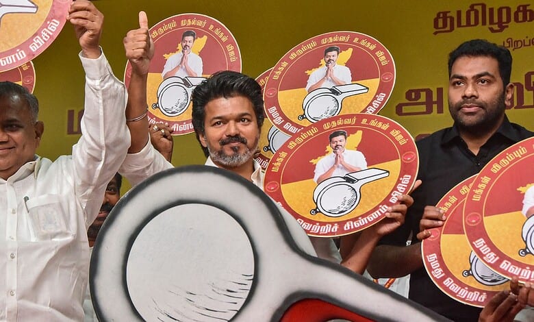 Vijay at a Tamilaga Vettri Kazhagam (TVK) rally in Mamallapuram, Tamil Nadu (PTI Photo)