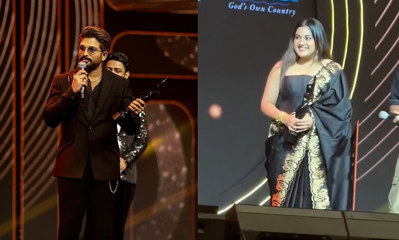 Celebrating winners at the 70th Filmfare Awards South Telugu ceremony with awards and smiles.
