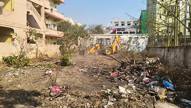 Hydraa team clearing encroachments from park area in Jeedimetla.