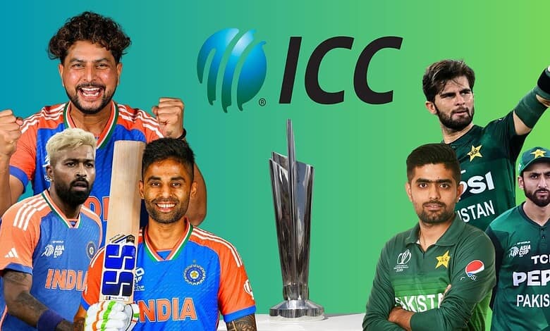 Cricket players from India and Pakistan competing in a high-stakes match.