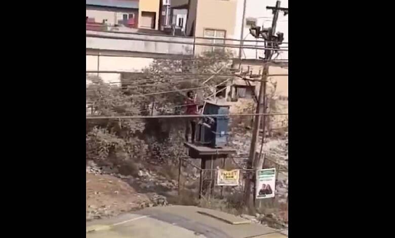 A drunk man climbs on a transformer in Telangana