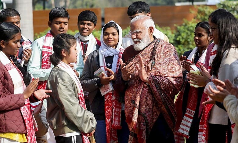Prime Minister Narendra Modi interacts with students