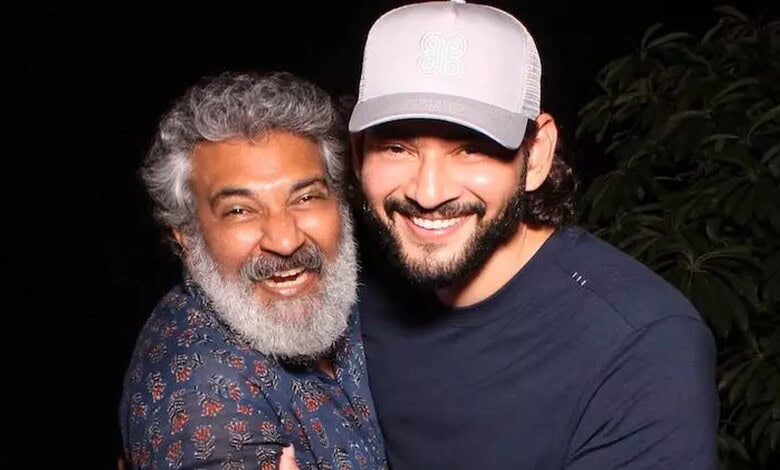 Celebration scene from SS Rajamouli’s Varanasi film shoot with actors and crew.