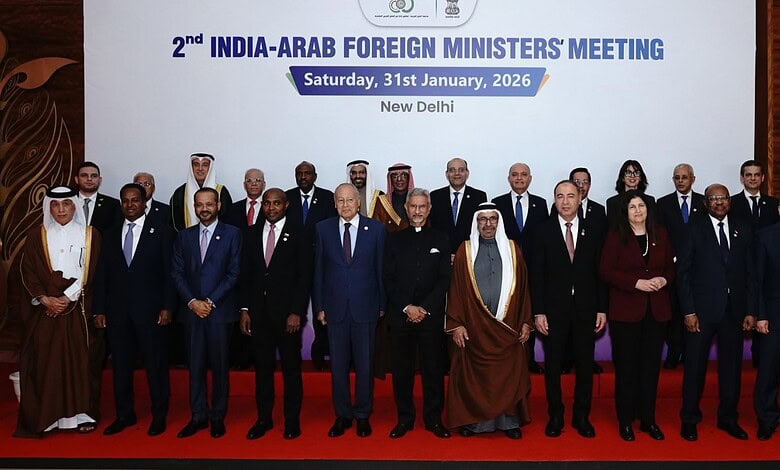 External Affairs Minister S Jaishankar poses with leaders of the Arab League
