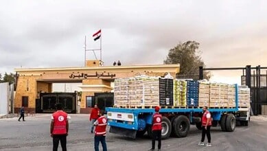 A truck passes through Rafah crossing