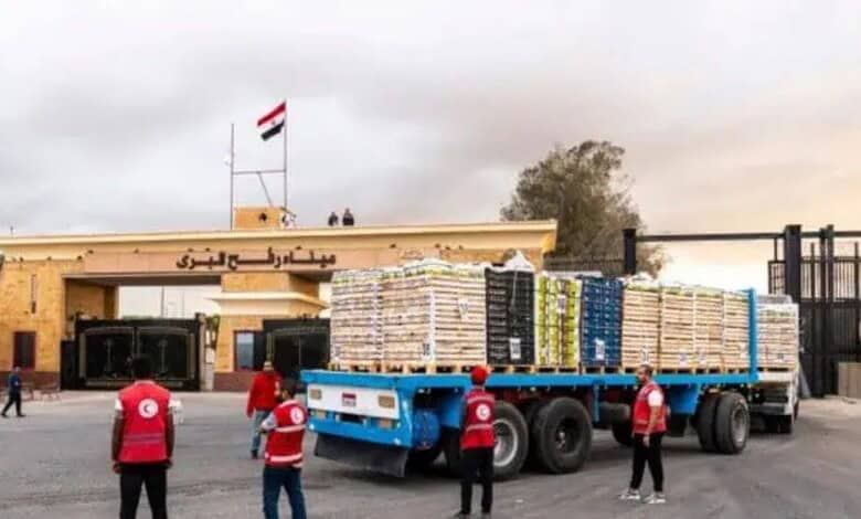A truck passes through Rafah crossing