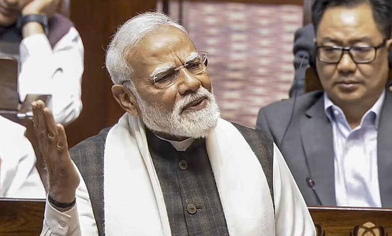 Prime Minister Narendra Modi in the Rajya Sabha