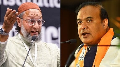 Asaduddin Owaisi (left) and Assam CM Himanta Biswa Sarma
