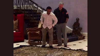 Jeffery Epstein pictured with Sultan Ahmed bin Sulayem looking at the sacred Kaaba cloth. (US Department of Justice)