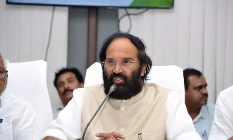 Telangana Irrigation Minister N Uttam Kumar Reddy addresses a meeting