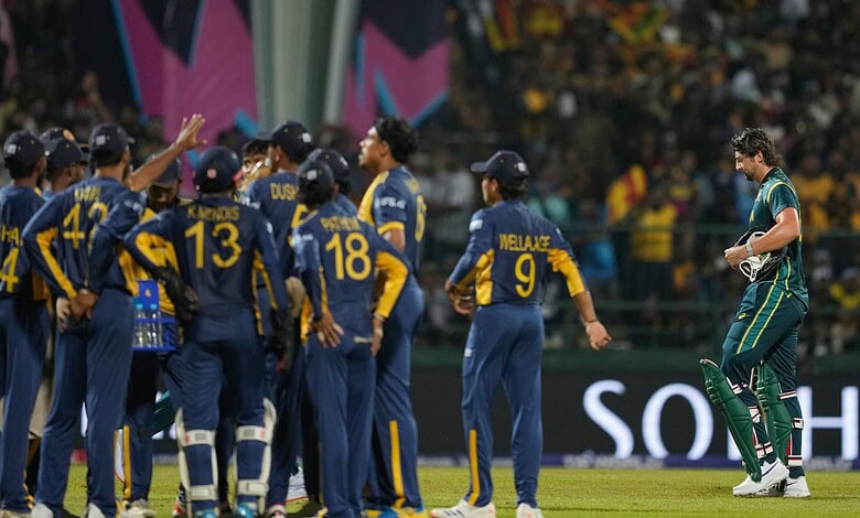 Sri Lanka cricket team celebrating after winning T20 World Cup 2026 match.