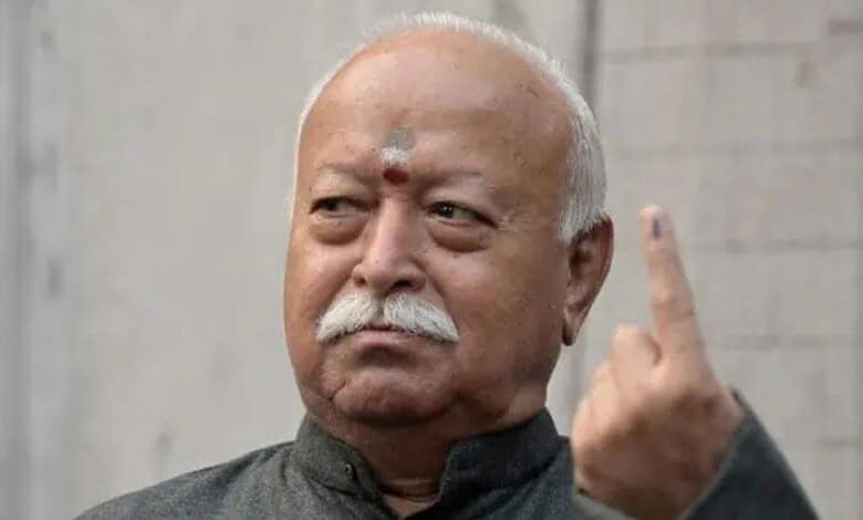 RSS leader Bhagwat speaking, emphasizing Hindu unity over political power.