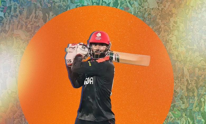 Yuvraj of Canada preparing to bat, inspired by Indian cricket heroes.