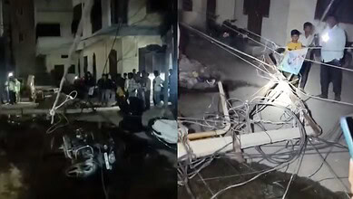Private bus hits electric pole in Shahalibanda, several vehicles damaged
