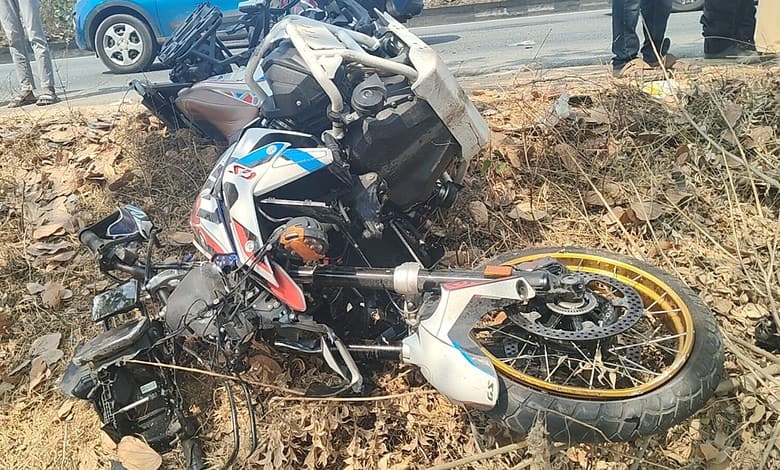 Motorcycle accident on Hyderabad highway involving a high-speed crash.