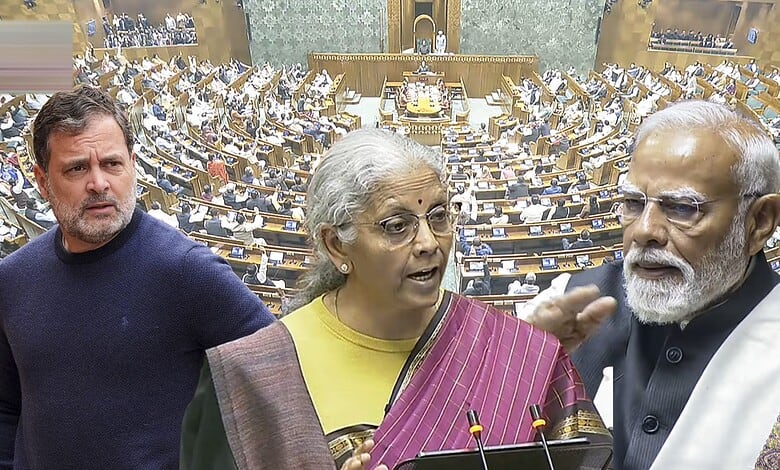 Image shows Rahul Gandhi, Nirmala Sitharaman and Narendra Modi