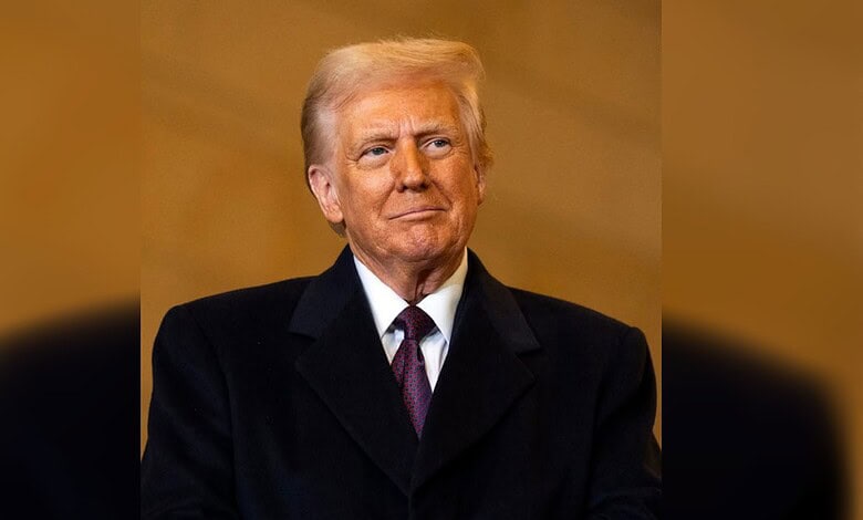 Former US President Donald Trump at a public event, with a focus on military tensions.
