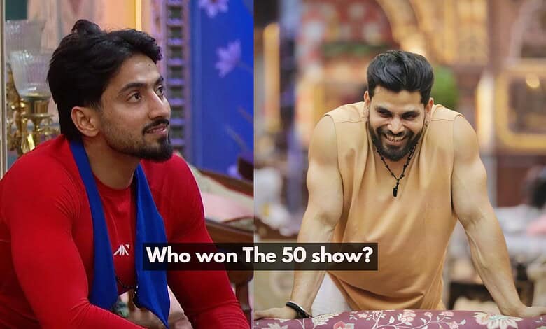 Faisal Shaikh and Shiv Thakare competing in The 50 show, highlighting the winner.