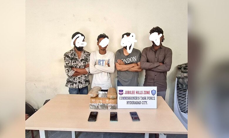 Four suspects detained for illegal ganja possession in Hyderabad.