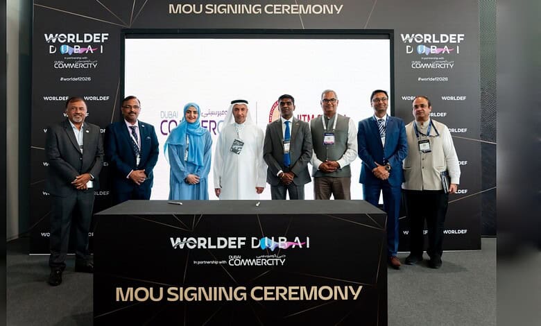 Group photo of officials at the AI centre signing ceremony in Dubai.