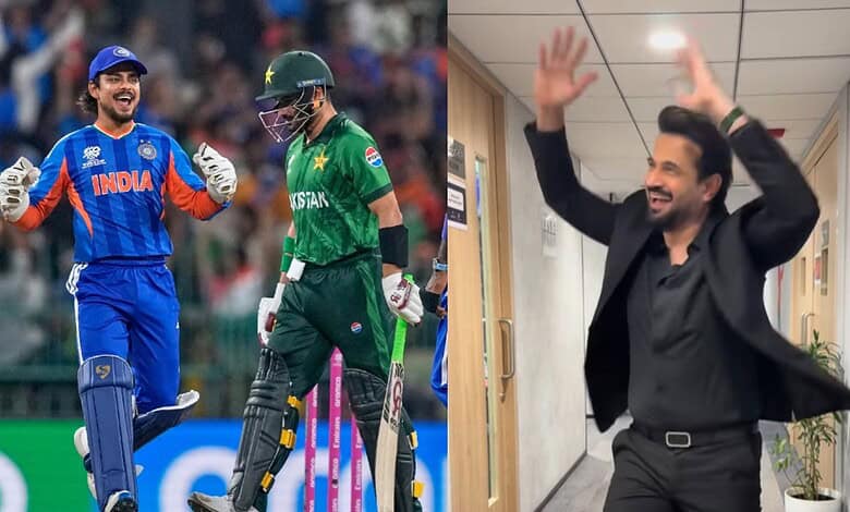 Irfan Pathan joyfully celebrates India's cricket win against Pakistan with Bollywood dance moves.