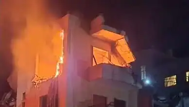 Building damaged by Israeli airstrikes in Lebanon’s Bekaa region during night hours.