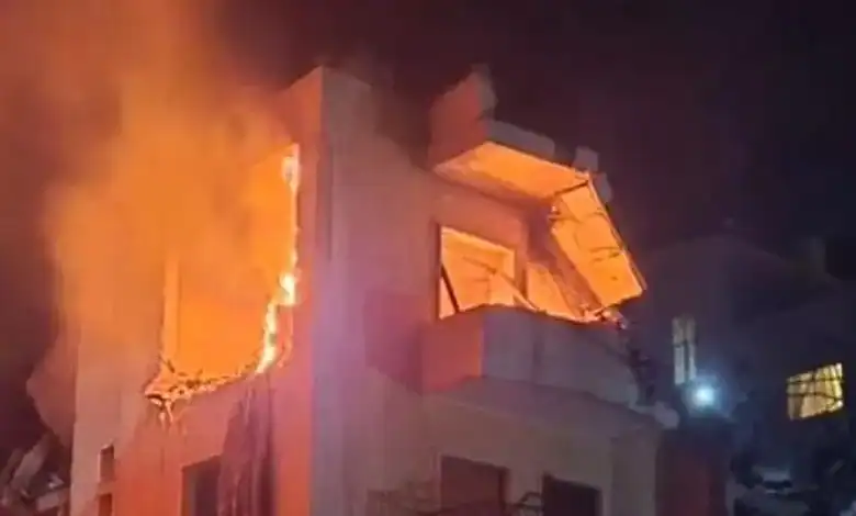 Building damaged by Israeli airstrikes in Lebanon’s Bekaa region during night hours.