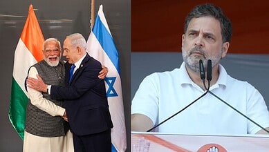 Indian Prime Minister Narendra Modi and Israeli Prime Minister Benjamin Netanyahu embrace during diplomat.