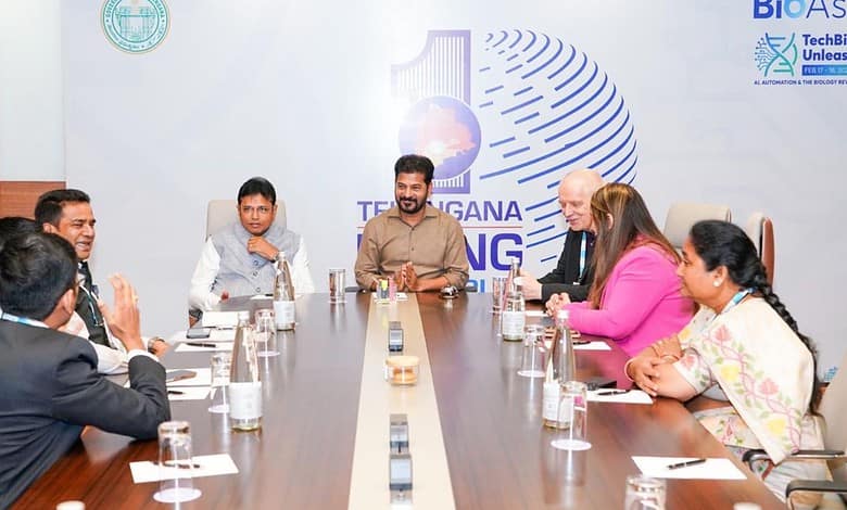 Telangana Chief Minister Revanth Reddy along with IT Minister Sridhar Babu at Bio Asia 2026