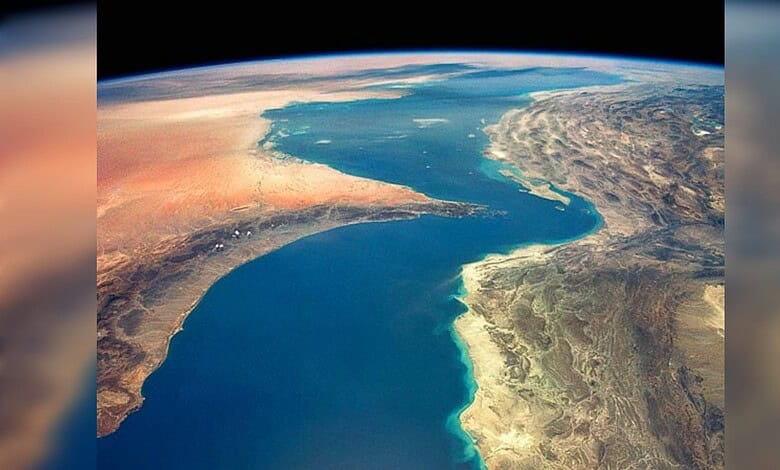 Satellite view of the Strait of Hormuz amid Iran's temporary closure.