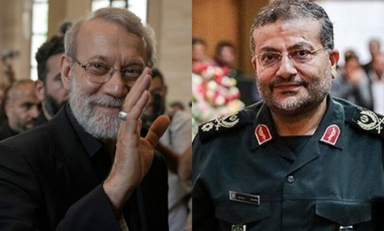 Ali Larijani (left) Gen Gholam Reza Soleimani (right)
