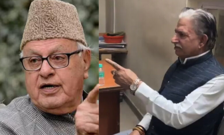 Kamal Singh Jamwal, who allegedly fired a shot targeting National Conference president Farooq Abdullah and Jammu and Kashmir Deputy Chief Minister Surinder Choudhary at a wedding function, sits at a police station after being detained, in Jammu on Wednesday, March 11.