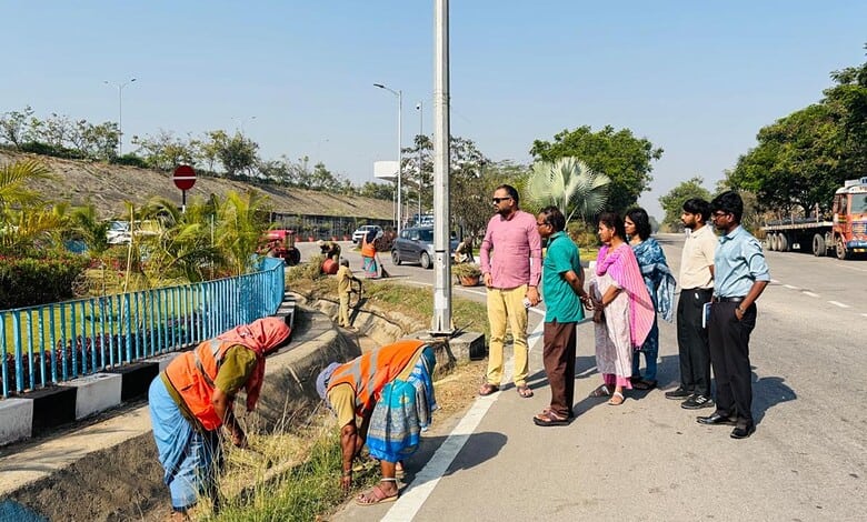 GHMC Commissioner reviews sanitation efforts with local workers and officials in Tukkuguda.