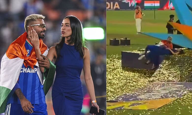 Cricket player Hardik Pandya and a woman at a public event, with a focus on the controversy involving the.