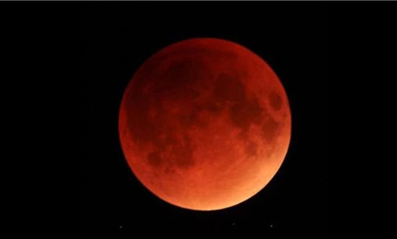 Bright red lunar eclipse visible over Telangana and Andhra Pradesh during the 2026 celestial event.