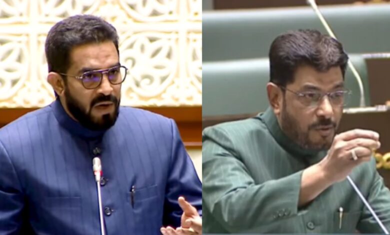 AIMIM MLAs Md Majid Hussain and Jaffar Hussain Meraj speak during the Telangana assembly session on Wednesday, March 18.