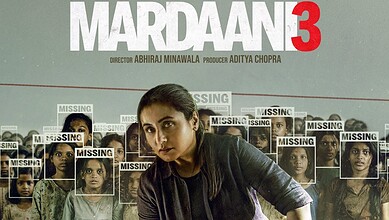 Promotional poster for Mardaani 3 featuring a female police officer and missing children.