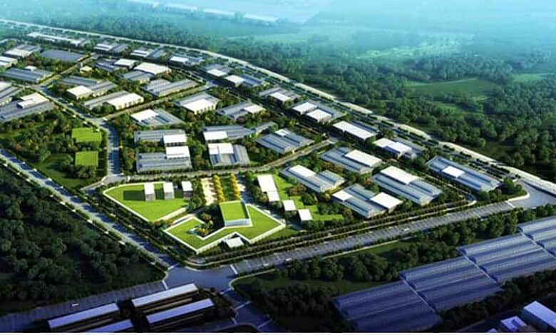 Aerial view of Zaheerabad NIMZ showing industrial zones and green spaces in Telangana.