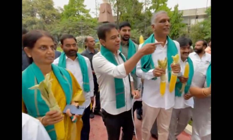 BR legislators march to the Telangana Assembly