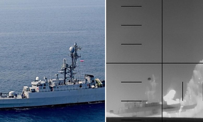 Indian Navy vessel conducting search operation at sea for survivors of Iranian warship sinking.