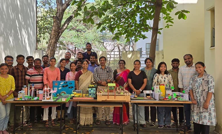 Students display theirs sustainable models at the University of Hyderabad