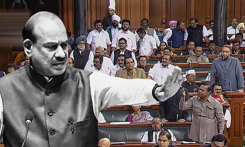 Opposition MPs challenge Birla ji in parliament with 'No, No, No' slogans.