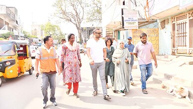 GHMC Commissioner RV Karnan on a field visit to Pahadi Shareef