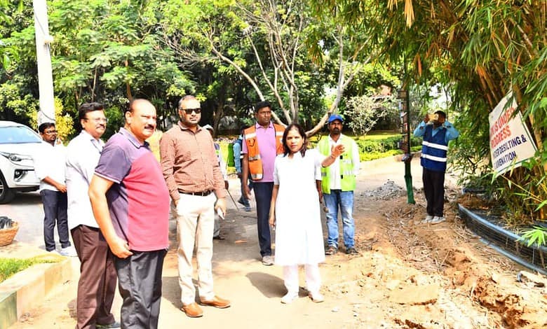GHMC Commissioner RV Karnan inspects a park in Hyderabad